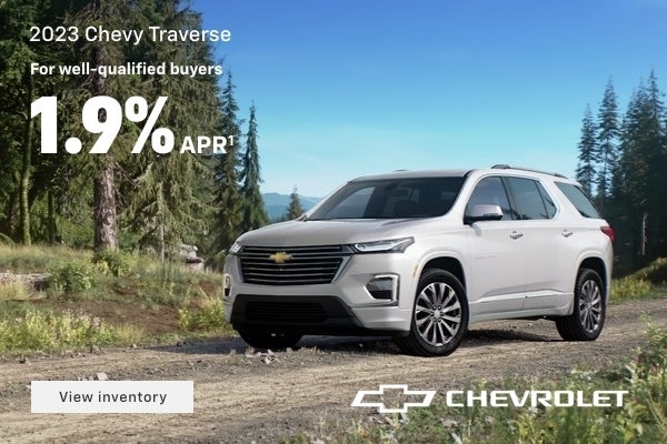 2023 Chevy Traverse. For well-qualified buyers 1.9% APR. Or, $750 cash allowance. Plus, current C...